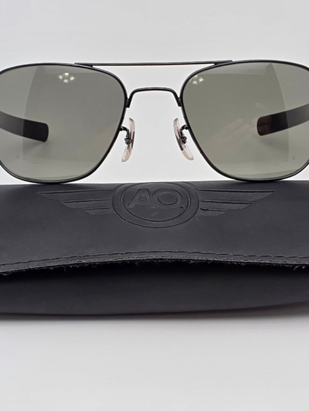 American Optical Original Pilot OP-52B Black Grey Glass Lens Aviator Sunglasses